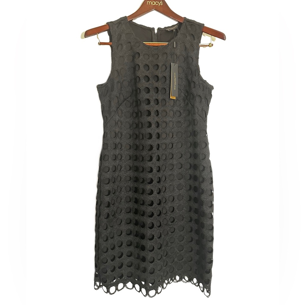 Donna Karan Black Sleeveless Eyelet Sheath Dress